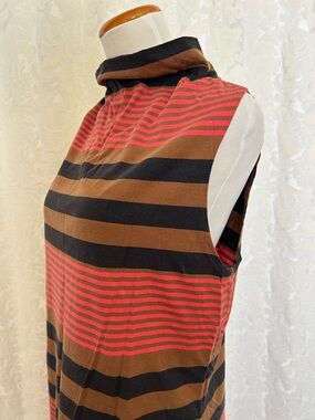 Sleeveless slight Turtleneck active wear Striped Midi Dress - Brown, Black & Red